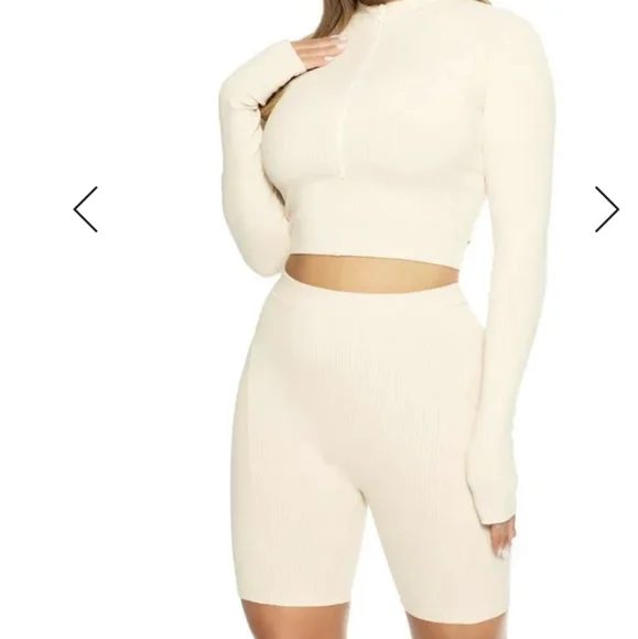 NWT Naked Wardrobe tan ribbed shorts - Picture 4 of 10